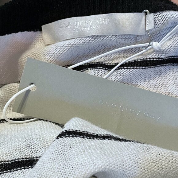 NWT One Grey Day Cotton Linen Striped Lightweight Sweater Sz. M - Picture 4 of 4